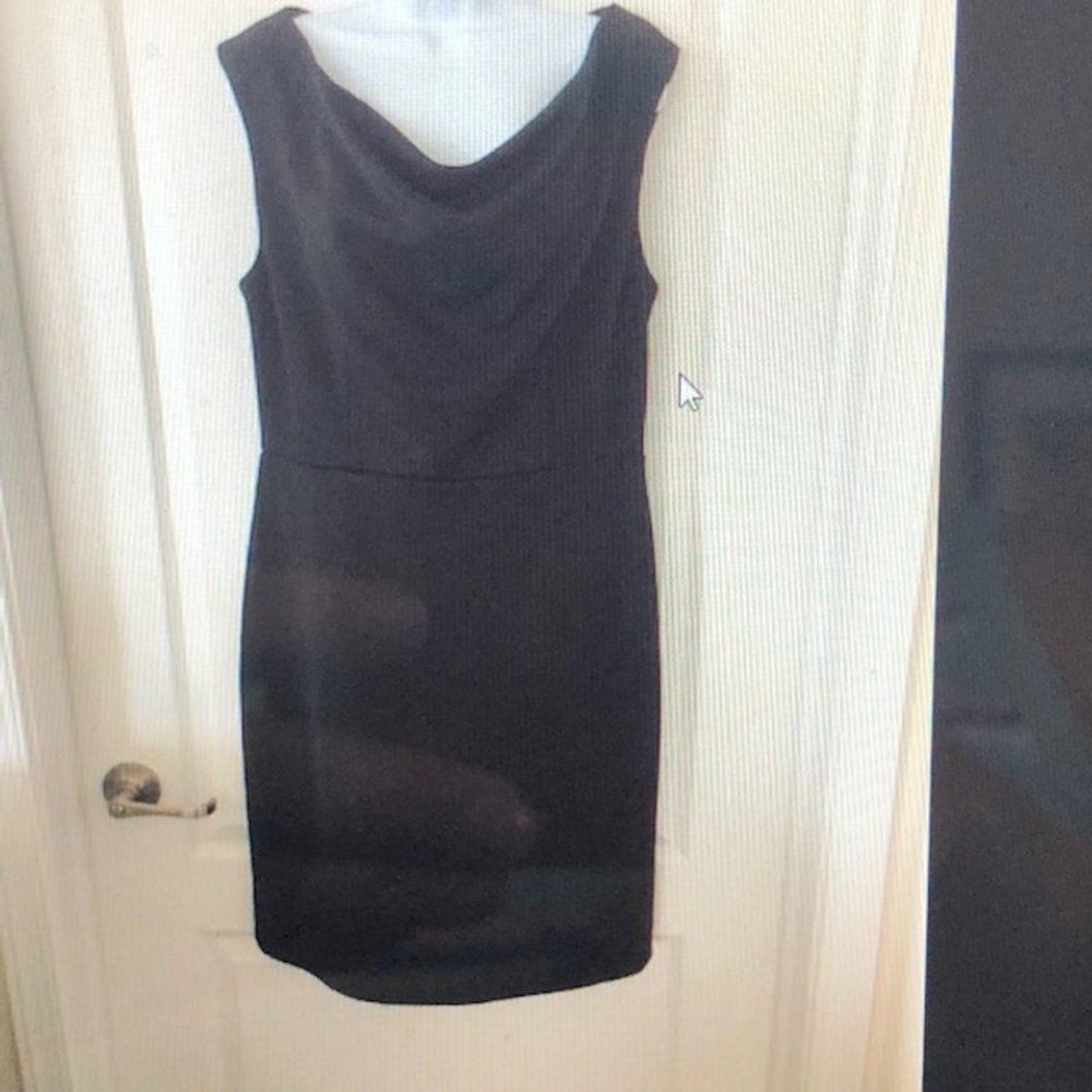 Ann Taylor dress- knee length black dress, sleeveless, draped neckline